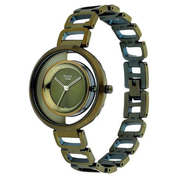 Raga Moments Of Joy Green Dial Women Watch With Metal Strap