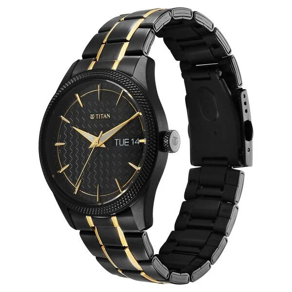 Regalia Opulent Quartz Analog with Day and Date Black Dial Two Toned Stainless Steel Strap Watch for Men