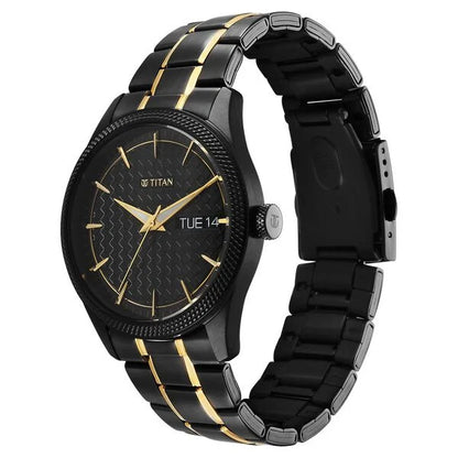 Regalia Opulent Quartz Analog with Day and Date Black Dial Two Toned Stainless Steel Strap Watch for Men