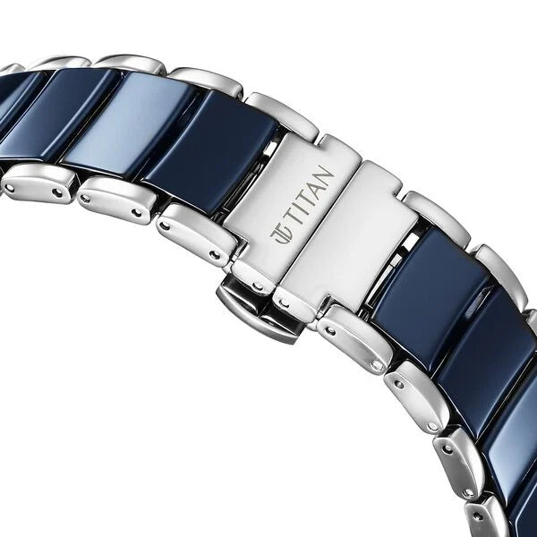 Edge Fusion Slim Two-Toned Steel And Ceramic Strap Blue Dial Analog Watch for Men