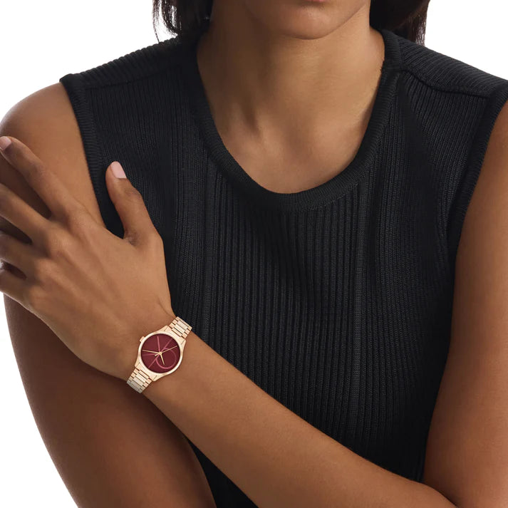 CALVIN KLEIN Analog Burgundy & Stainless Steel Unisex Watch 25200347