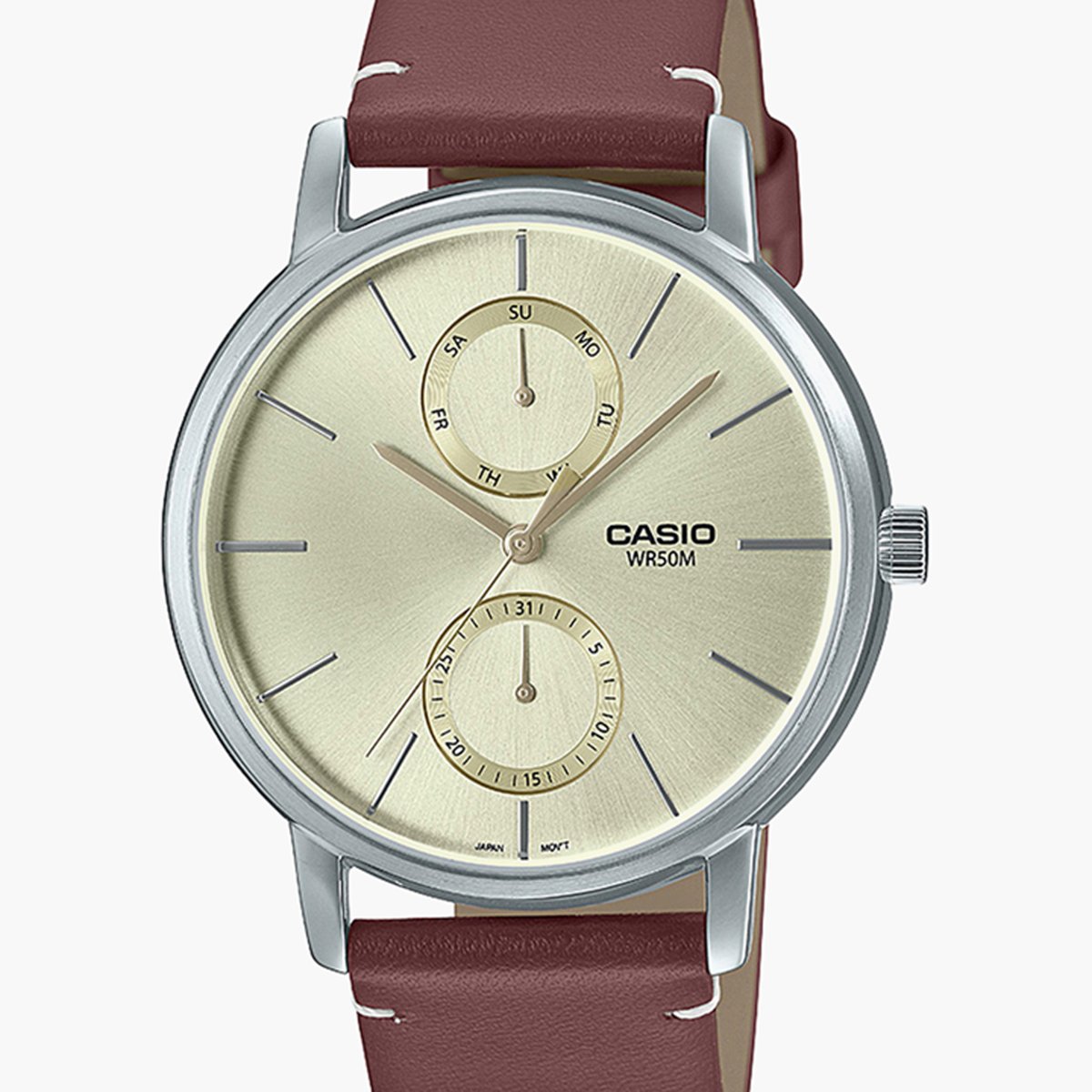 Casio Analog White & Leather Men's Watch A2063