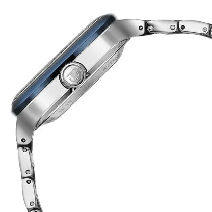 Ceramic Fusion Automatic Square Blue Dial Silver Dual-Toned Stainless Steel Bracelet Watch for Men 90175KD02