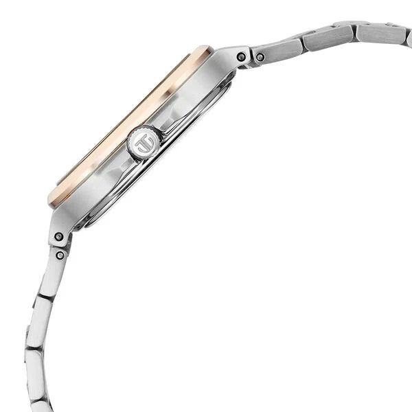 Slim Square Quartz Analog with Date Silver Dial With Two Toned Color Stainless Steel Strap Watch For Women
