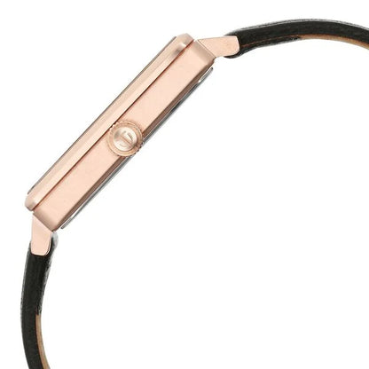 Minimalists Quartz Analog with Date Silver Dial Black Leather Strap Watch for Women