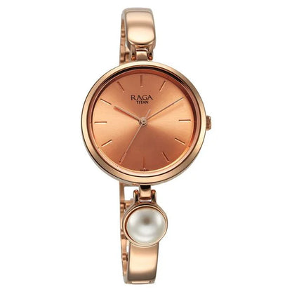 Raga Power Pearls Quartz Analog Rose Gold Dial Metal Strap with pearl Watch for Women
