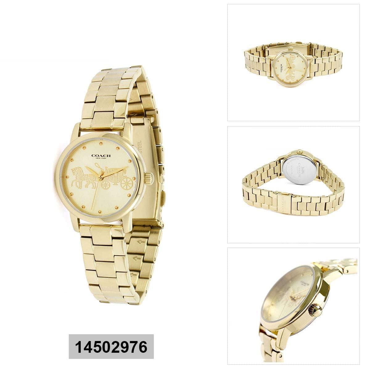 COACH Grand Qtz Basic Gold Round Dial Women's Watch|Ionic Plated Thin Gold Steel Material|Gold Color Band - 14502976