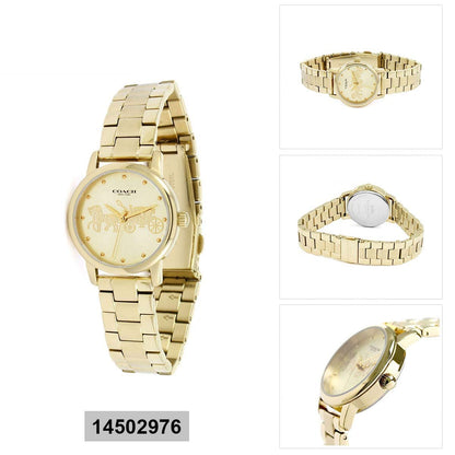 COACH Grand Qtz Basic Gold Round Dial Women's Watch|Ionic Plated Thin Gold Steel Material|Gold Color Band - 14502976