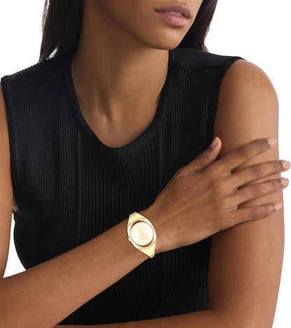 Calvin Klein Women's CK Elation Wristwatch, 2 Hand, Gold Plated, Minimalistic Bangle Style 25200391