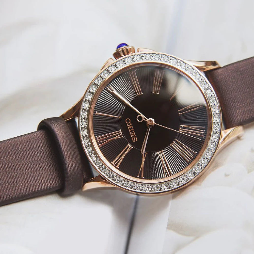 Seiko Analog Brown & Leather Women's Watch SRZ446P1