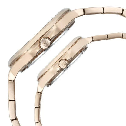 Bandhan Quartz Analog With Sun - Moon Silver Dial Rose Gold Stainless Steel Strap Watch For Couple