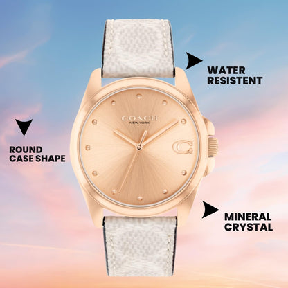Coach Greyson Qtz Basic Rose Gold Round Dial Women's Watch|Grey PVC Material|Grey Color Band