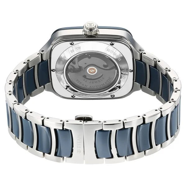 Ceramic Fusion Automatic Square Blue Dial Silver Dual-Toned Stainless Steel Bracelet Watch for Men 90175KD02