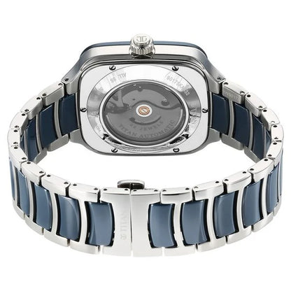 Ceramic Fusion Automatic Square Blue Dial Silver Dual-Toned Stainless Steel Bracelet Watch for Men 90175KD02