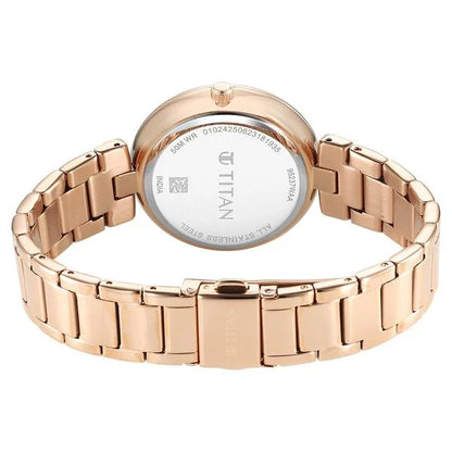 Purple Style Up Quartz Analog Mother Of Pearl Dial Stainless Steel Strap Watch for Women
