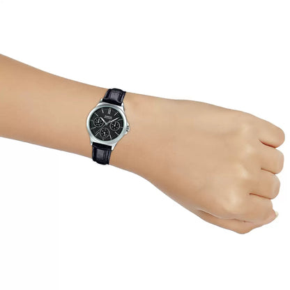 CASIO Chronograph Black & Leather Women's Watch A1149