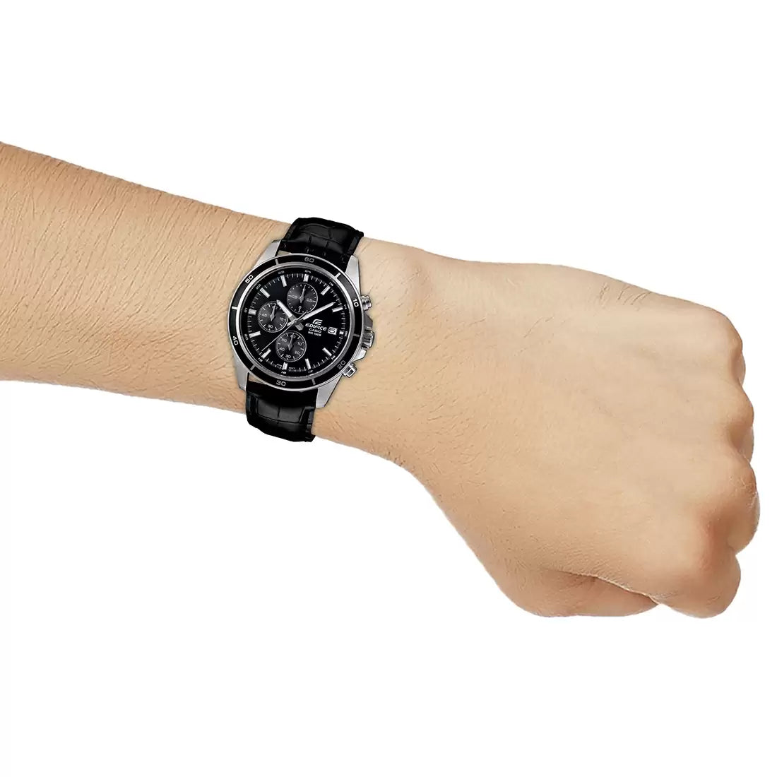 CASIO Chronograph Black & Leather Men's Watch EX096