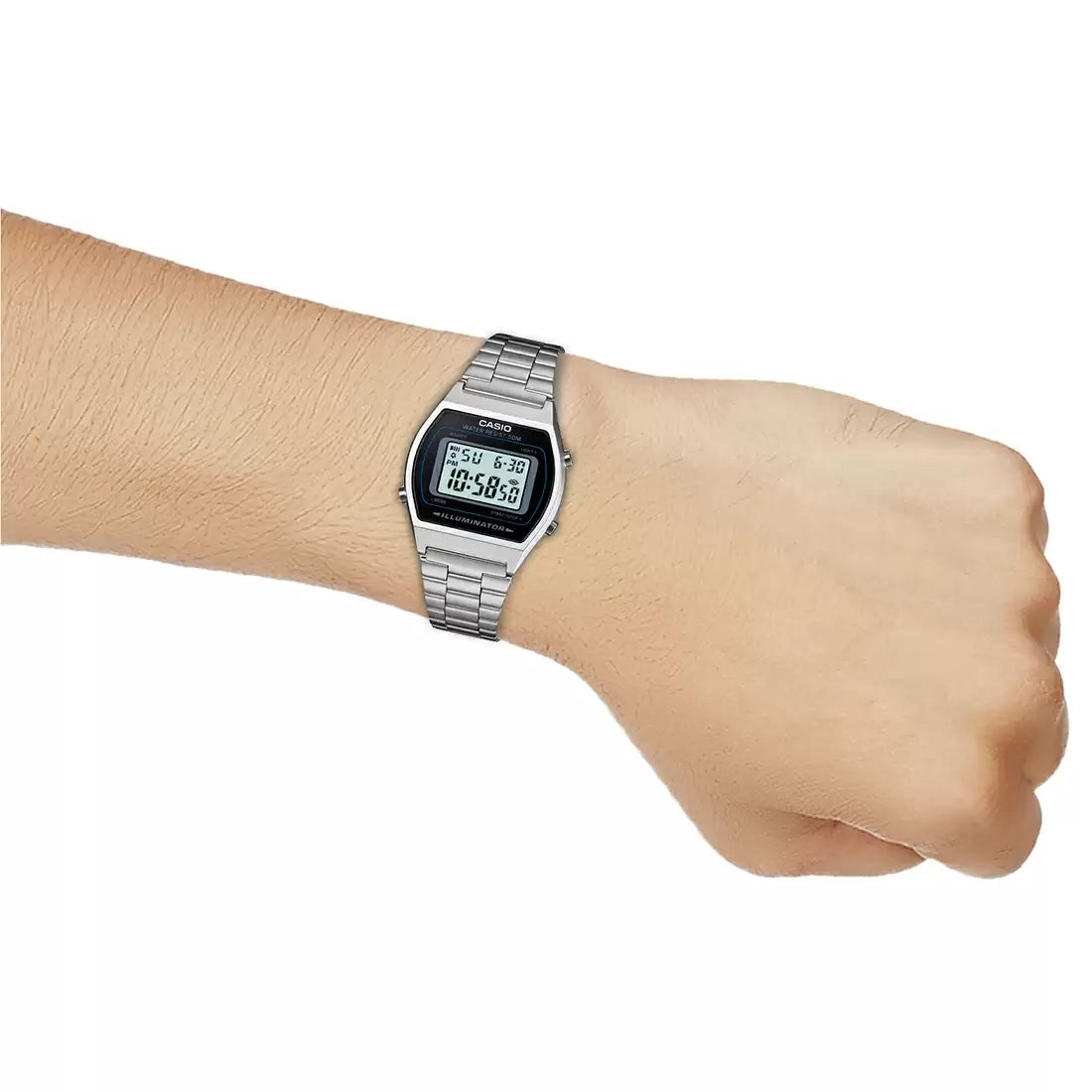 CASIO Digital Black & Stainless Steel Unisex Watch D129