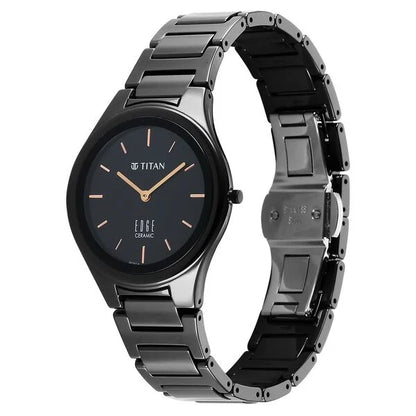 Edge Ceramic Slim Ceramic Strap Glossy Black Dial Analog Watch for Women