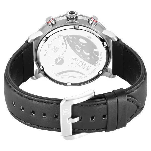 Stellar Quartz Multifunction Black Dial Leather Strap Watch for Men