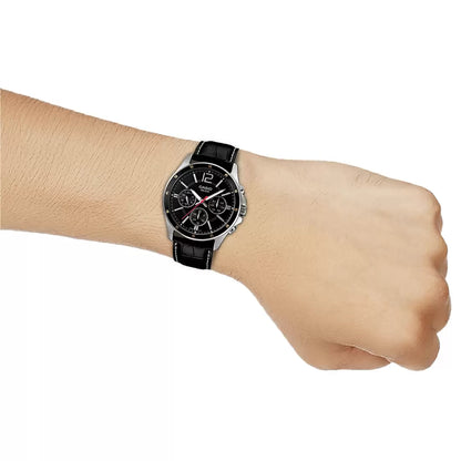 CASIO Chronograph Black & Leather Men's Watch A834