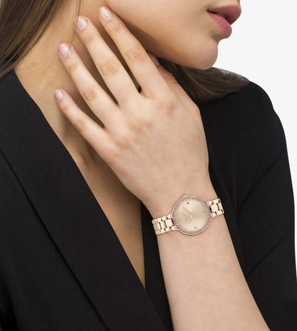 Coach Chelsea Qtz Basic Carnation Gold Round Dial Women's Watch|Ionic Plated Carnation Gold Steel Material|Gold Color Band - 14504126
