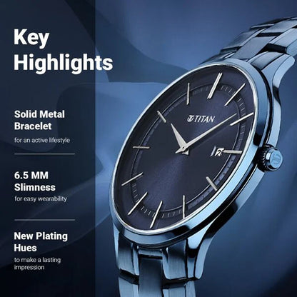 Classique Slimline Blue Dial Quartz Analog with Date Stainless Steel Strap watch for Men