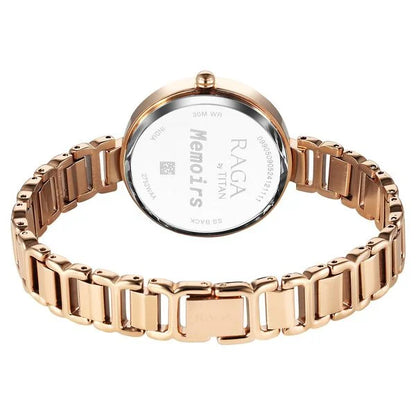 Raga Memoirs Quartz Analog Burgundy Dial With Rose Gold Color Metal Strap Watch For Women