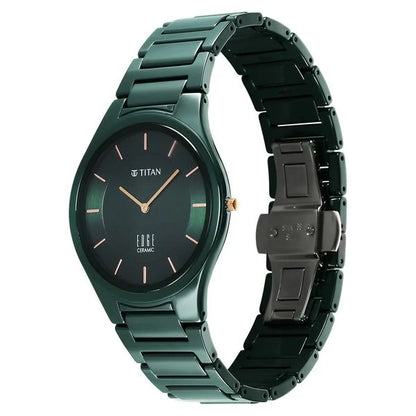 Edge Ceramic Slim Ceramic Strap Glossy Green Dial Analog Watch for Men