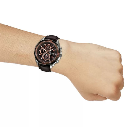 CASIO Chronograph Black & Leather Men's Watch EX194