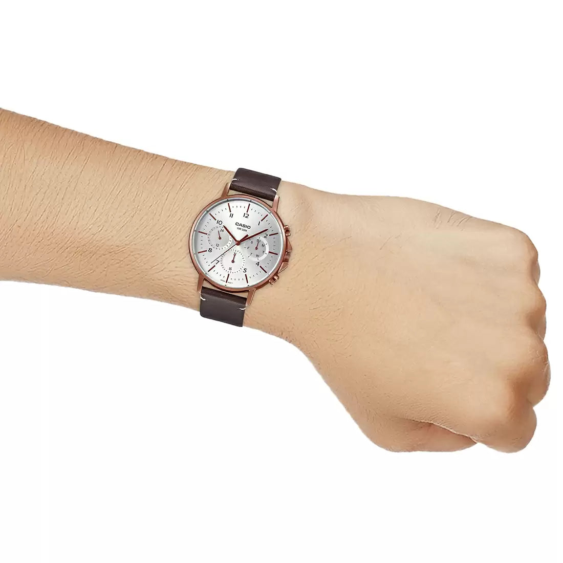 CASIO Chronograph White & Leather Men's Watch A1850