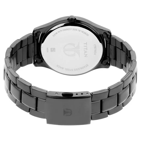 Quartz Analog with Day and Date Black Dial Stainless Steel Strap Watch for Men