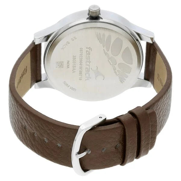 Fastrack Analog White & Leather Men' NS38051SL01