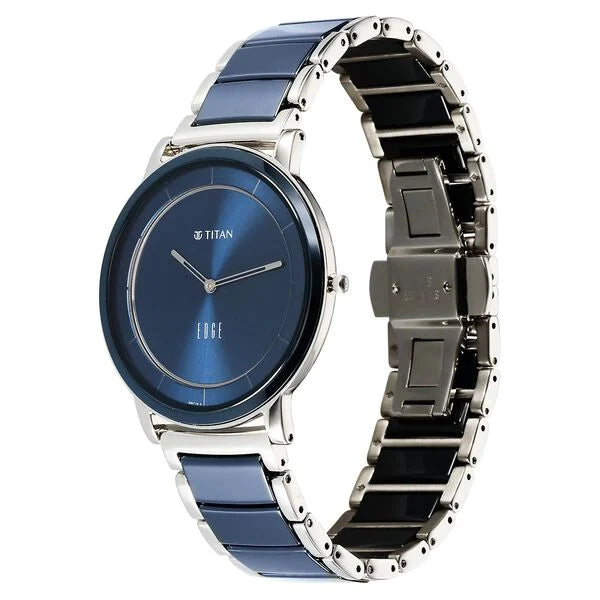 Edge Fusion Slim Two-Toned Steel And Ceramic Strap Blue Dial Analog Watch for Men