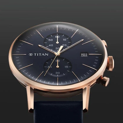 Infinity Display Blue Dial Chronograph Leather Strap watch for Men