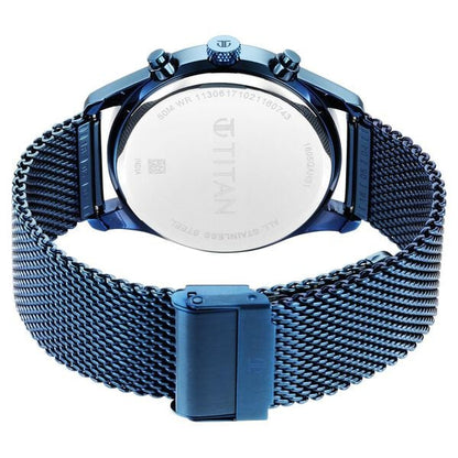 Men's Sartorial Neo Splash: Blue Dial Multifunction Watch with Mesh Strap
