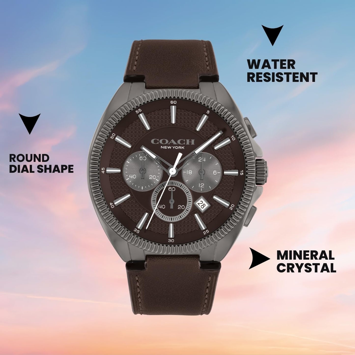 Coach Jackson Qtz Fashion Chrono Brown Round Dial Men's Watch|Brown Calfskin Material|Brown Color Band