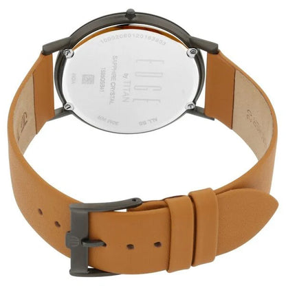 Edge Slim Leather Strap Beige Dial Analog Watch for Men