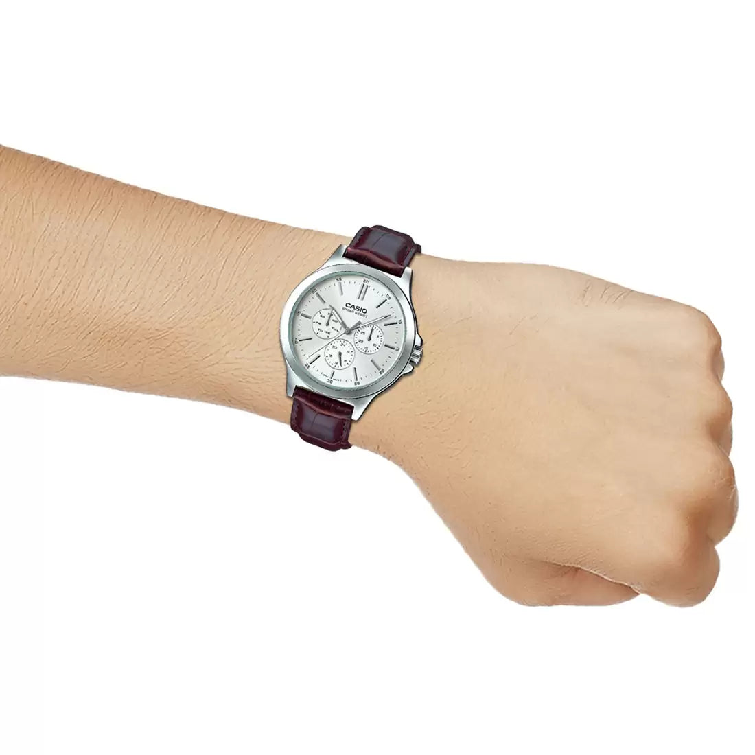 CASIO Chronograph White & Leather Men's Watch A1177