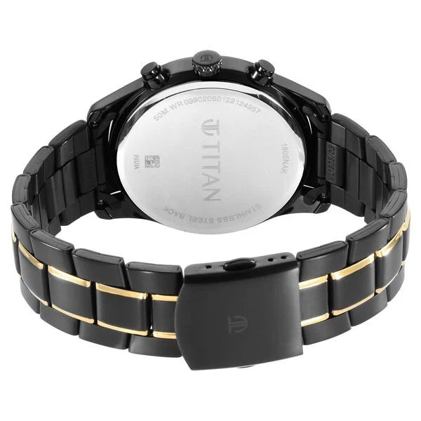 Black and Gold Anthracite Dial Analog Stainless Steel Strap watch for Men