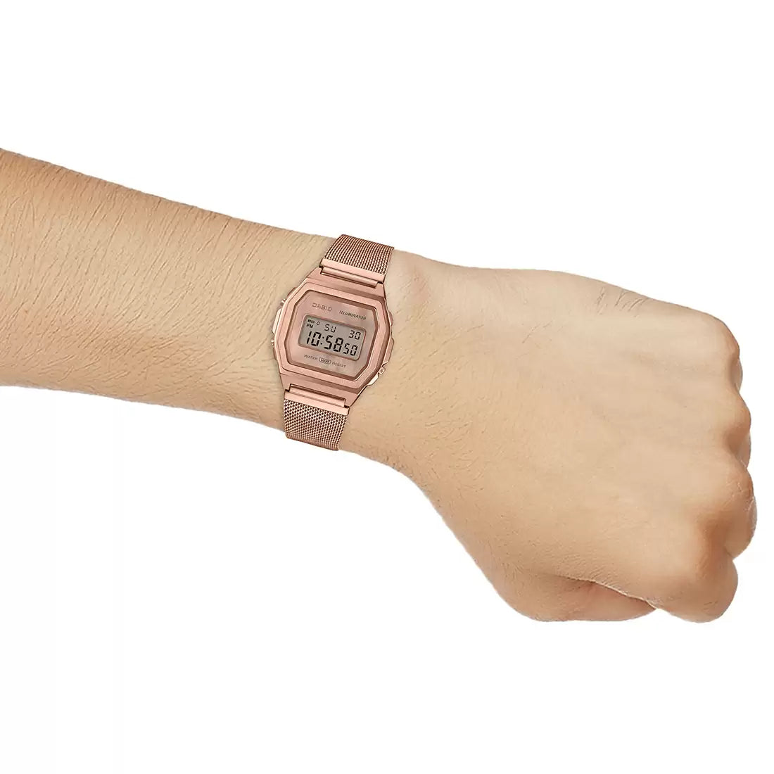Casio Digital Rose Gold & Stainless Steel Unisex Watch D196