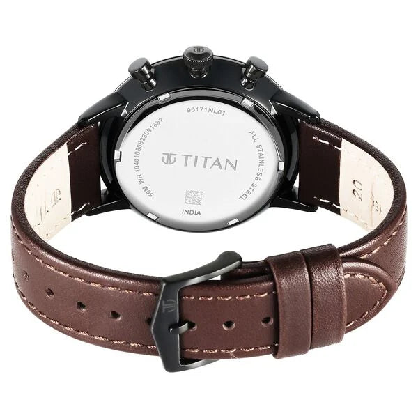 Light Leathers Quartz Multifunction Black Dial Leather Strap Watch for Men