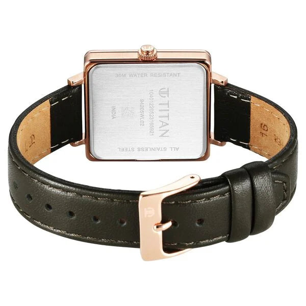 Minimalists Quartz Analog with Date Silver Dial Black Leather Strap Watch for Women