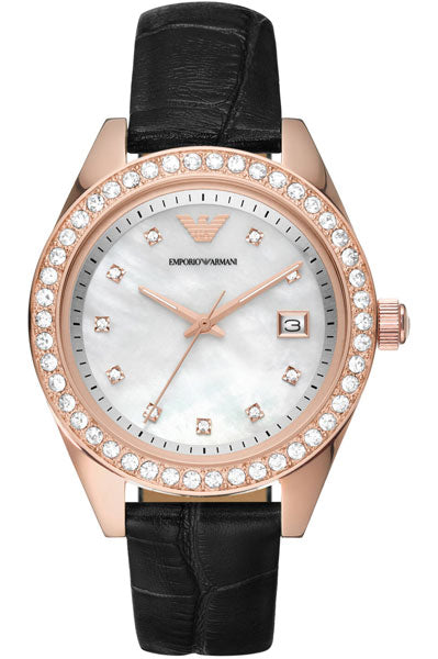 Emporio Armani Analog Mother Of Pearl & Leather Women's Watch AR11505
