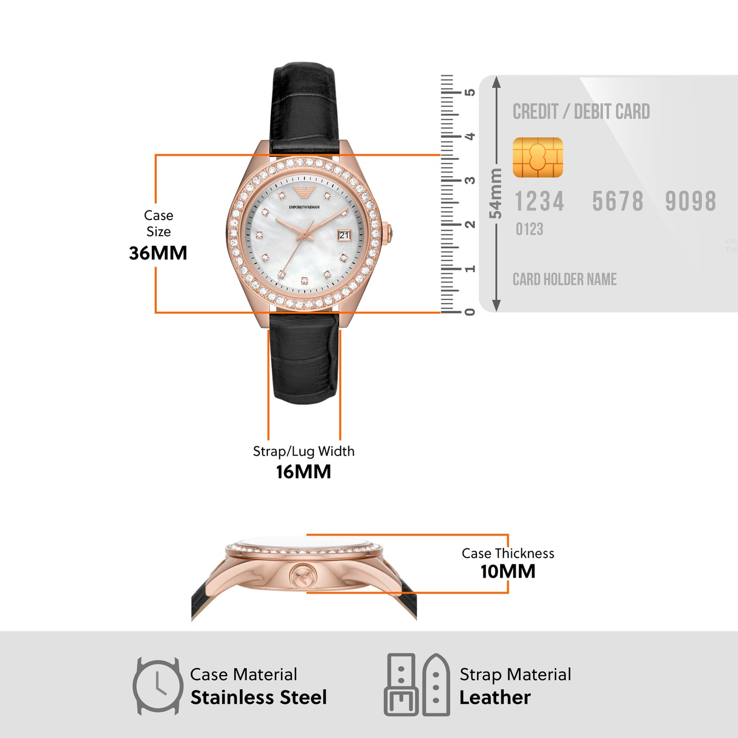 Emporio Armani Analog Mother Of Pearl & Leather Women's Watch AR11505