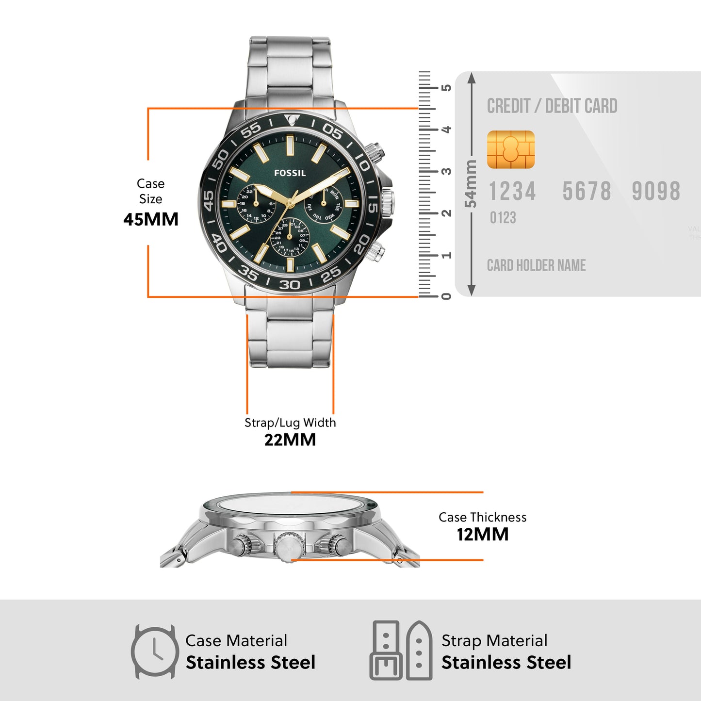 Fossil Analog Green & Stainless Steel Men's Watch BQ2492
