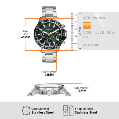 Fossil Analog Green & Stainless Steel Men's Watch BQ2492