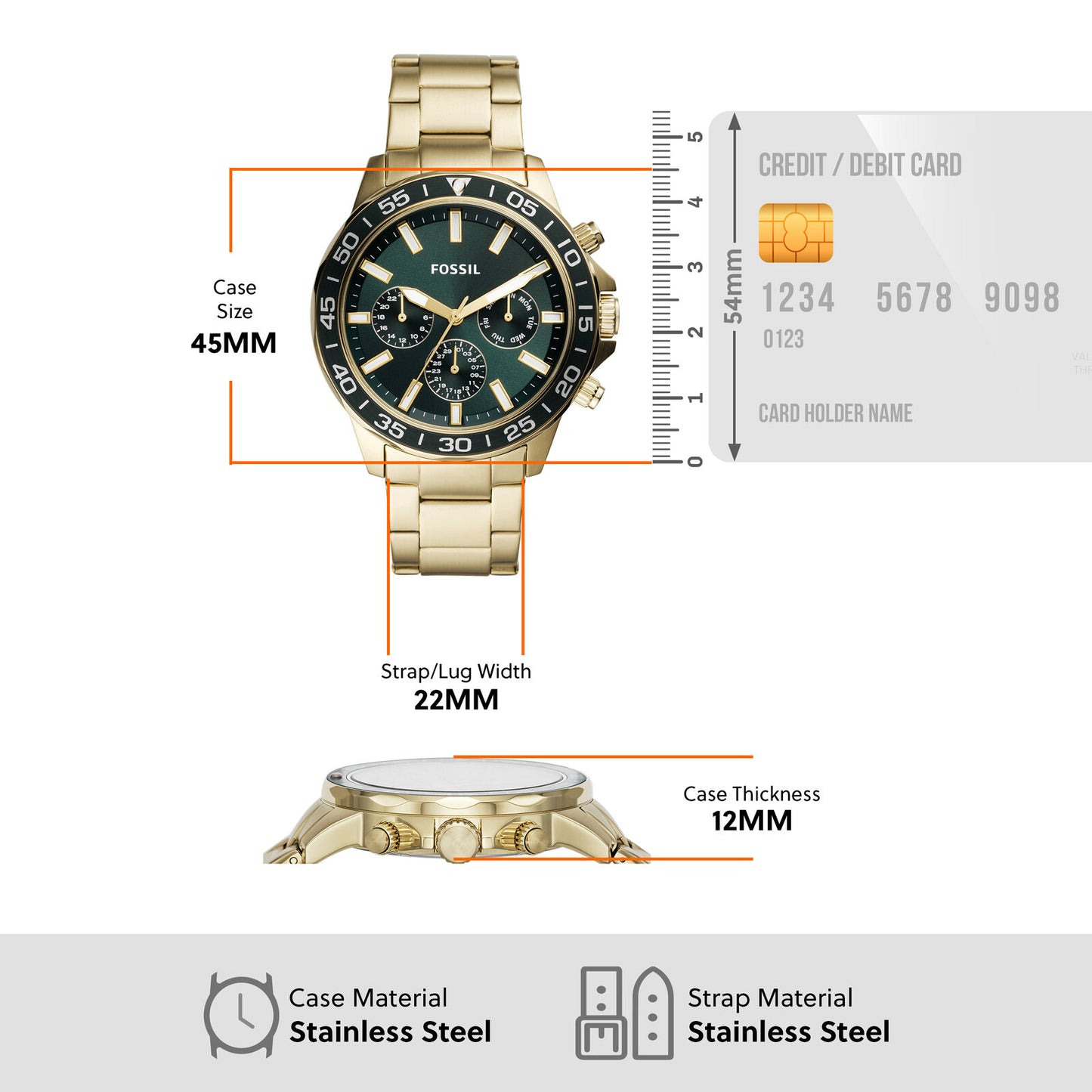 Fossil Analog Green & Stainless Steel Men's Watch BQ2493