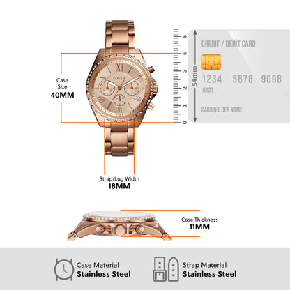 Fossil Chronograph Rose Gold & Stainless Steel Women's Watch BQ3377