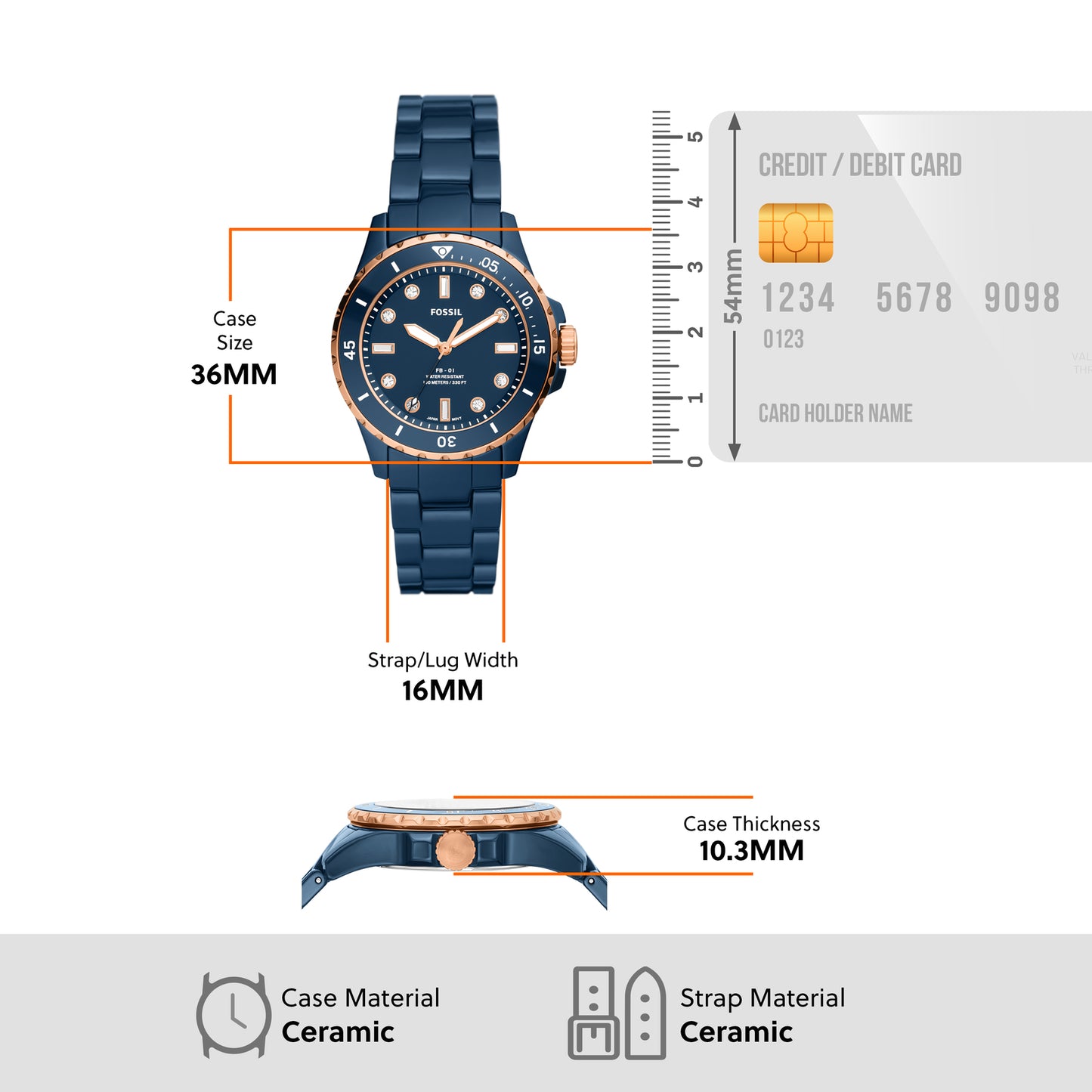Fossil Analog Blue & Ceramic Women's Watch CE1125